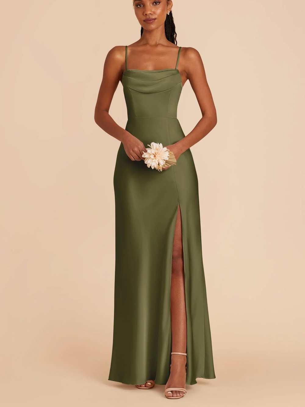 Birdy Grey Mia Matte Satin Convertible Dress - Olive Size M - Picture 2 of 8